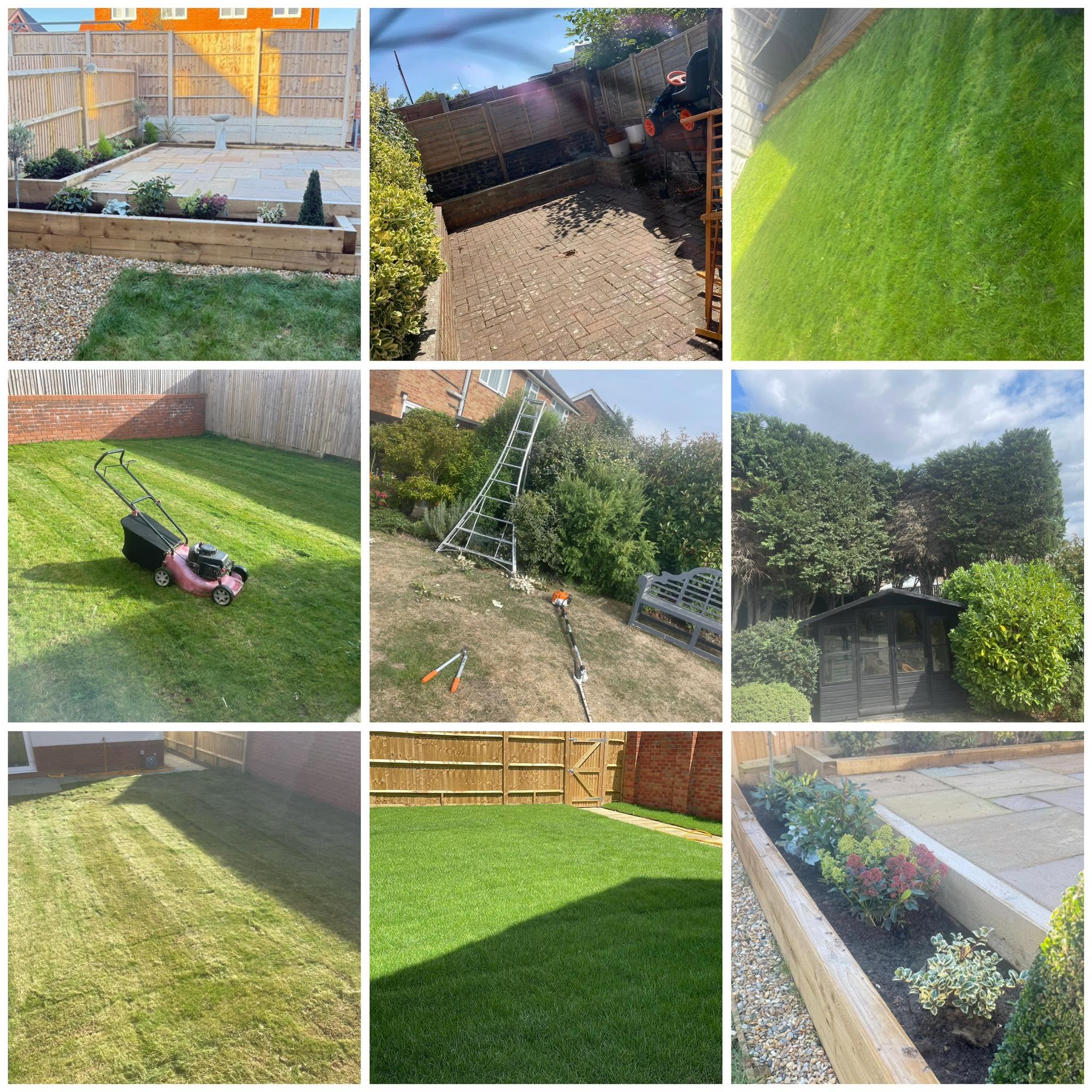 Grid of recent Leafy Blowers jobs: mowing, hedge trimming and lawn care around Chichester
